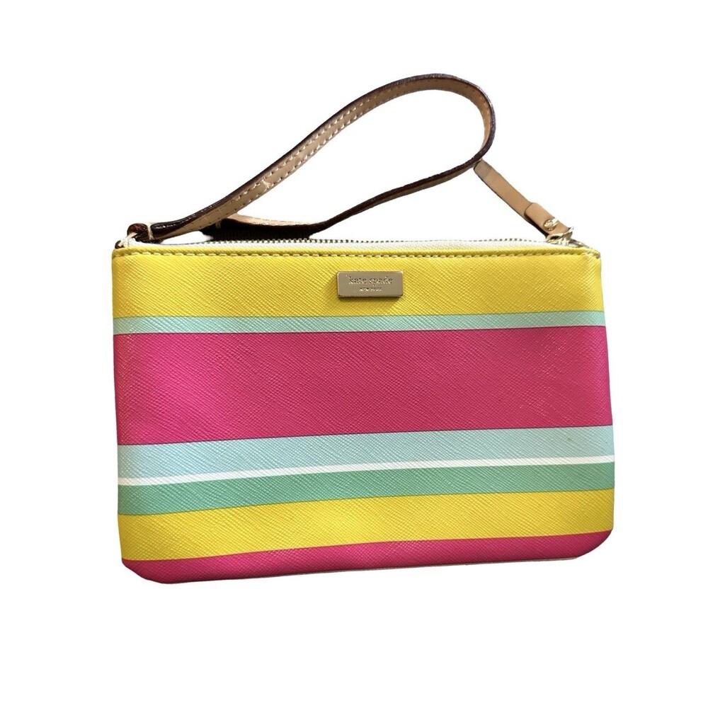 Kate Spade Striped Clutch - pink, yellow, green, white